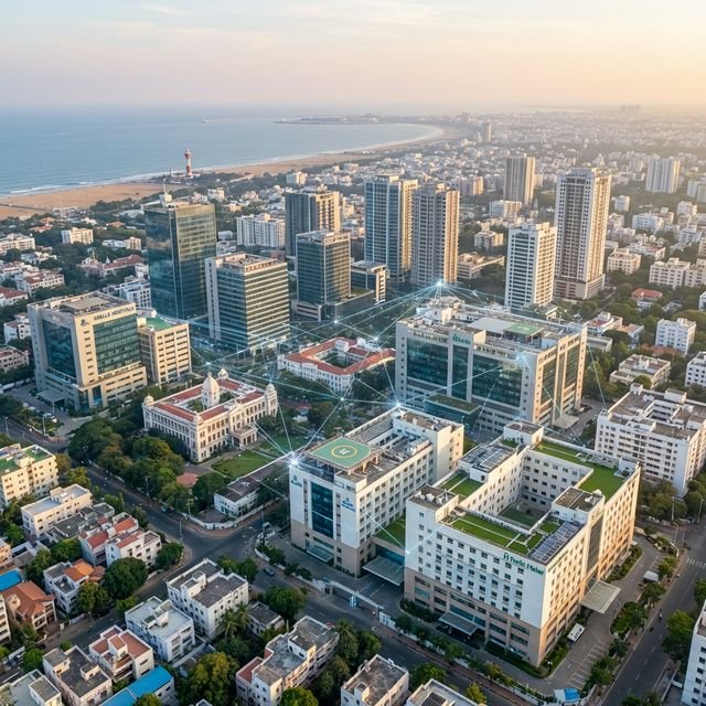 Chennai skyline with healthcare network